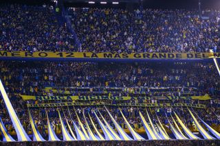 Boca Juniors fans in the north stand at La Bombonera