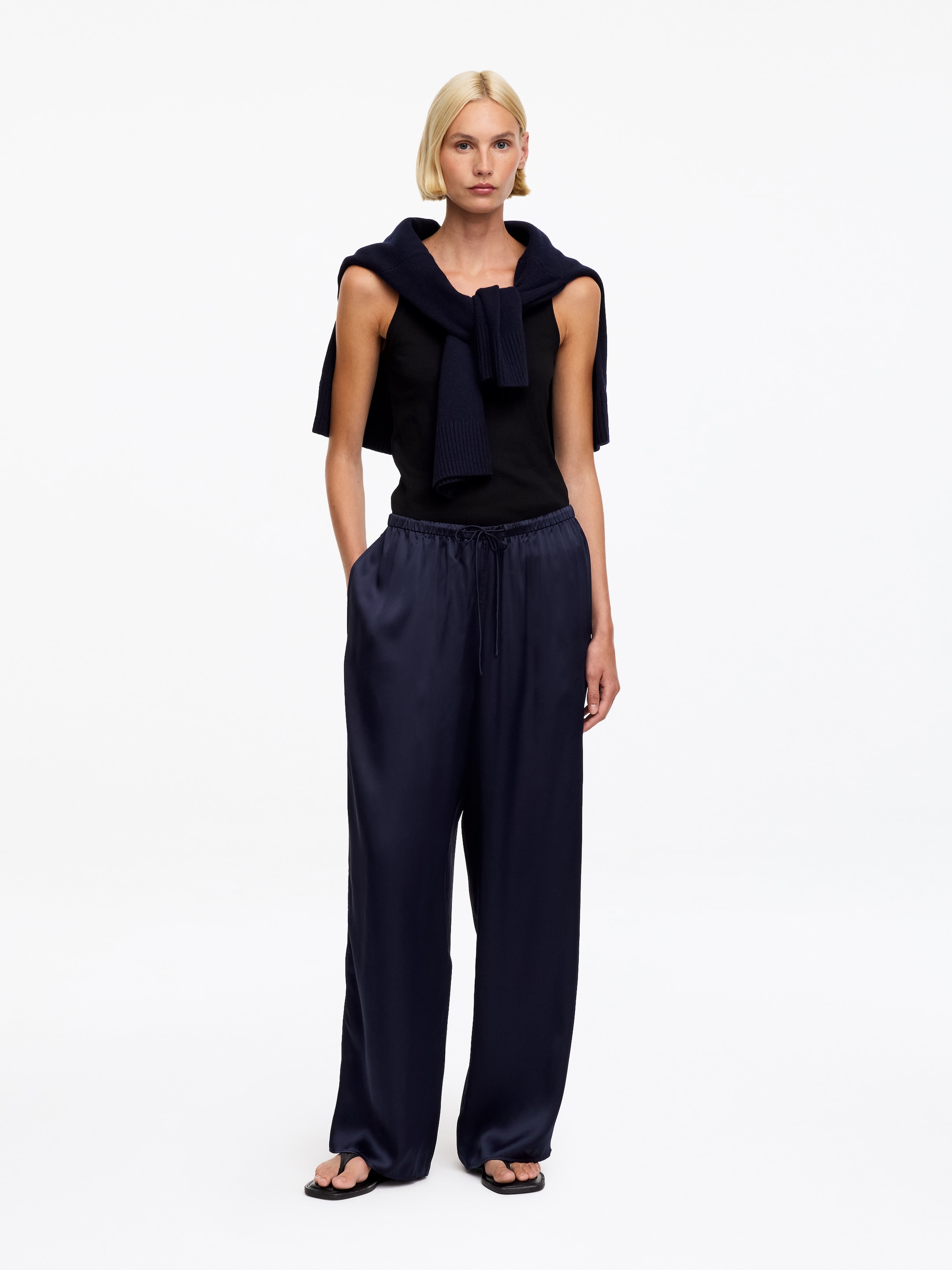 Silk Satin Trousers &amp;ndash; Dark Blue &amp;ndash; Women &amp;ndash; Arket Gb