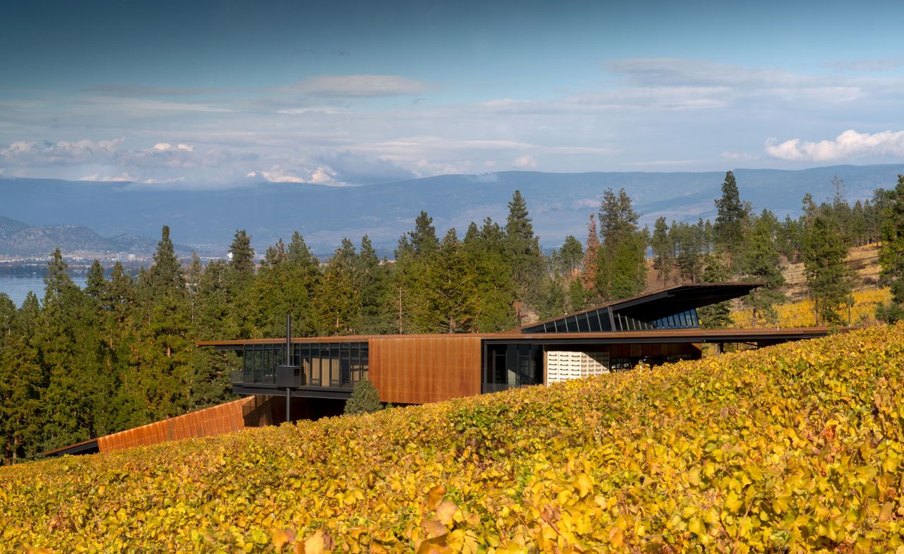 A picture of a wooden house on a hill