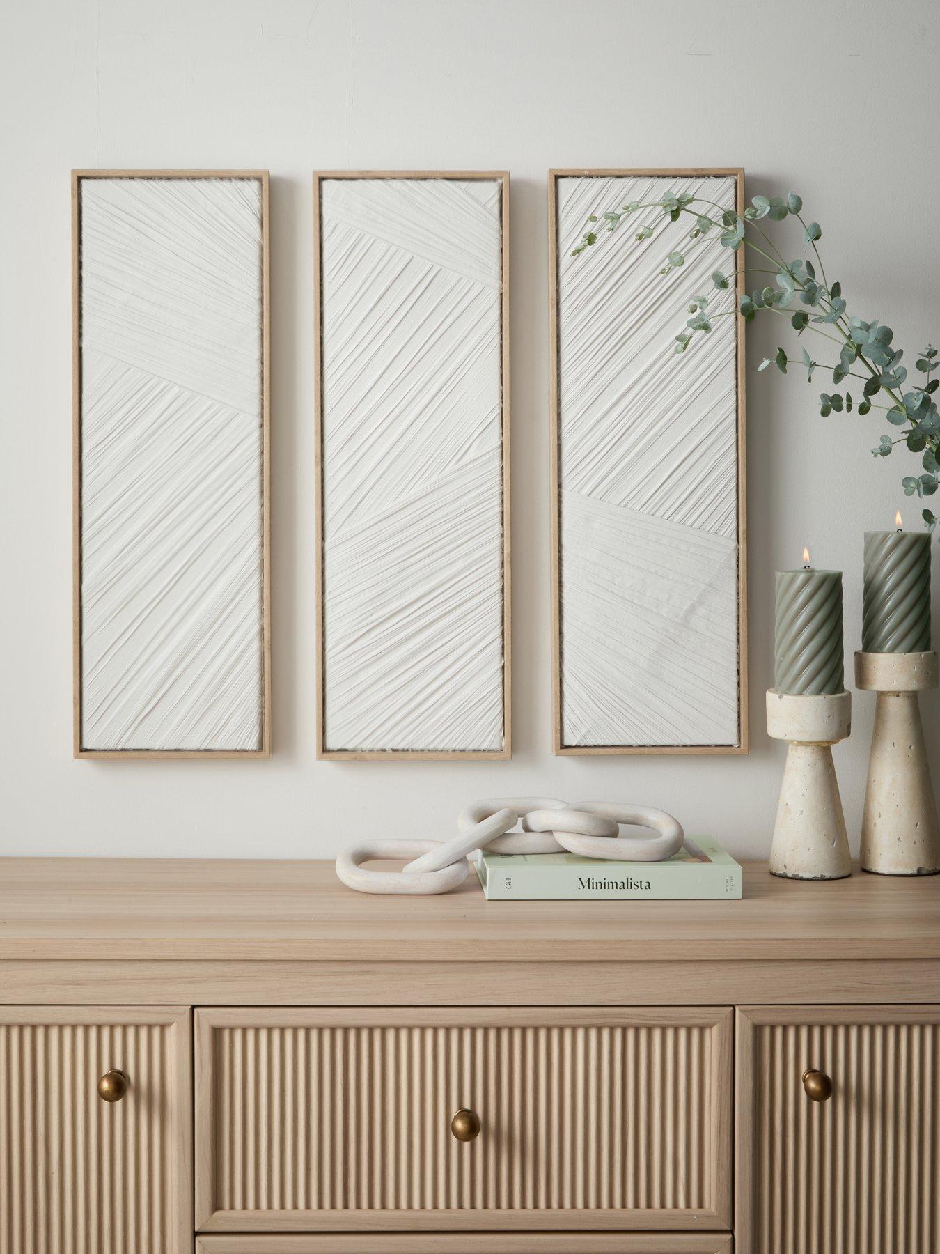 Mk Set of 3 Long White Wall Arts 60x20cm - Fsc&amp;reg; Certified - White