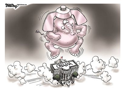 Political cartoon GOP White House stomp