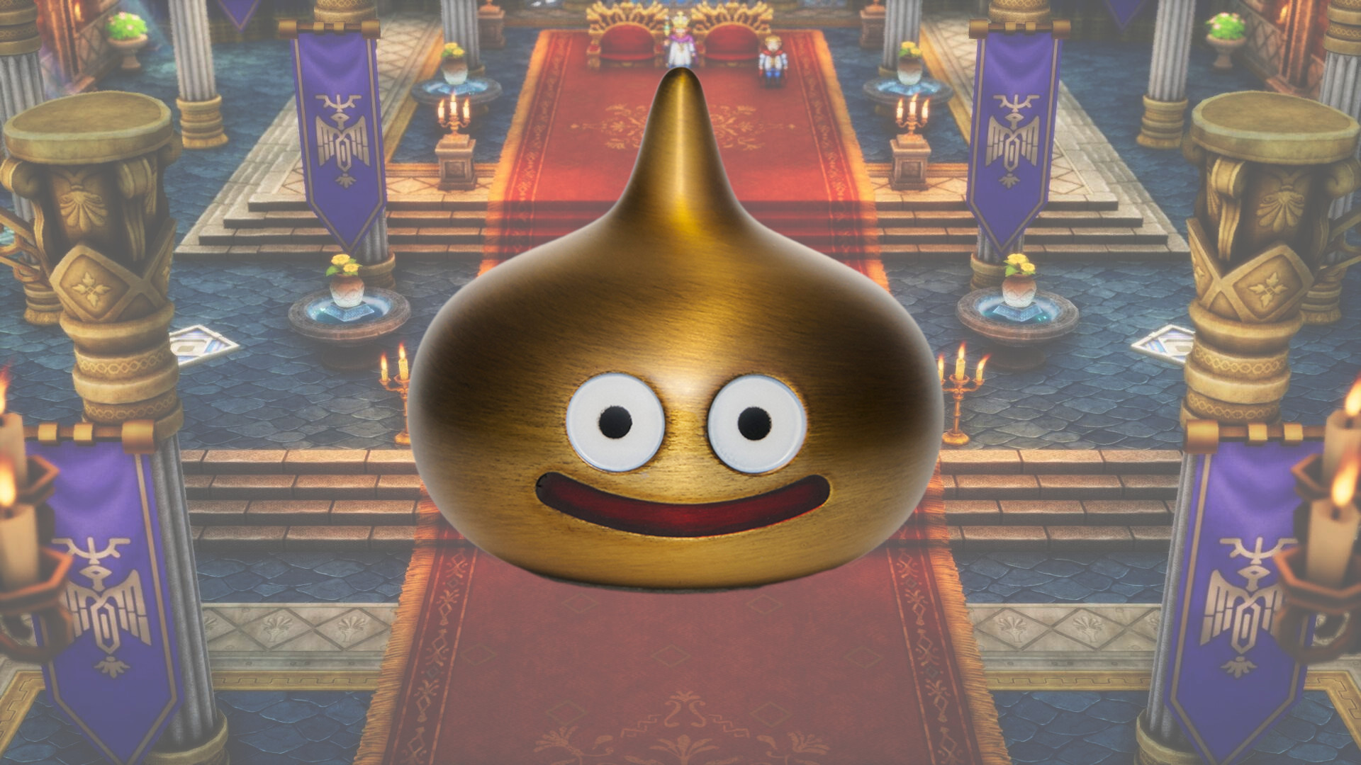 Dragon Quest 40th Anniversary Metallic Monsters slime figure on a screenshot from DQ HD-2D Remake