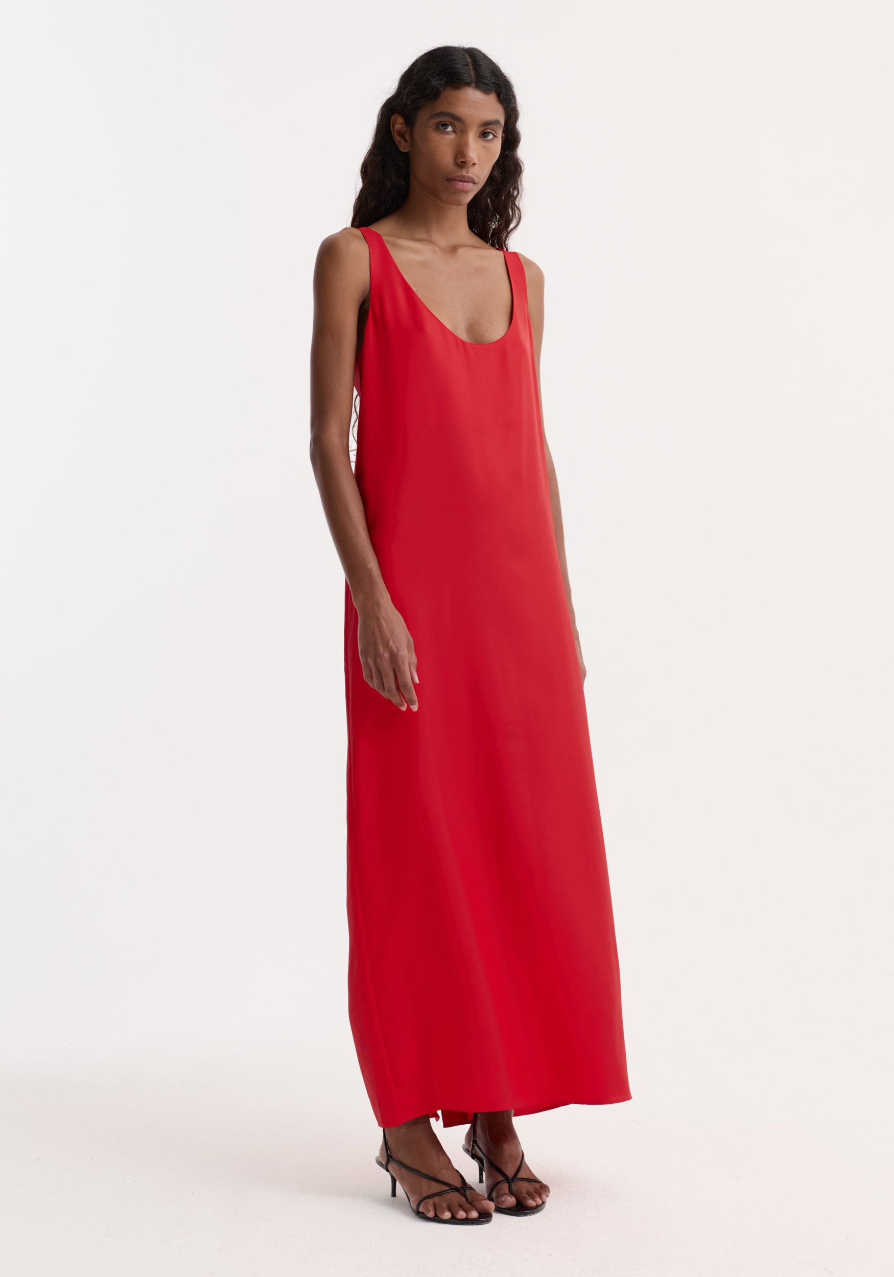 Silk Scoop-Neck Dress | Red