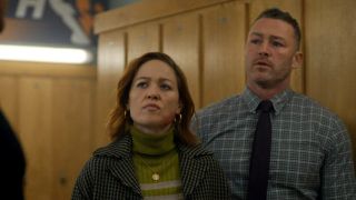 Erika Christensen and Jake McLaughlin looking curious in Will Trent Season 3.