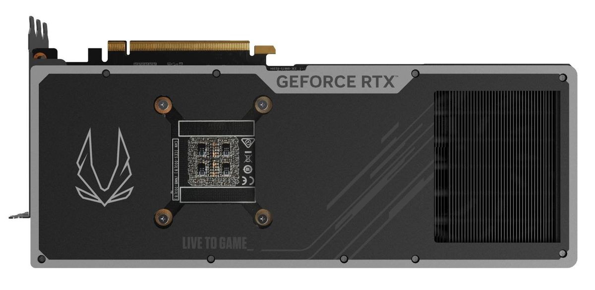 Zotac RTX 4070 Ti Super Solid OC with exposed backplate, showing capacitor layout typical with AD102 core