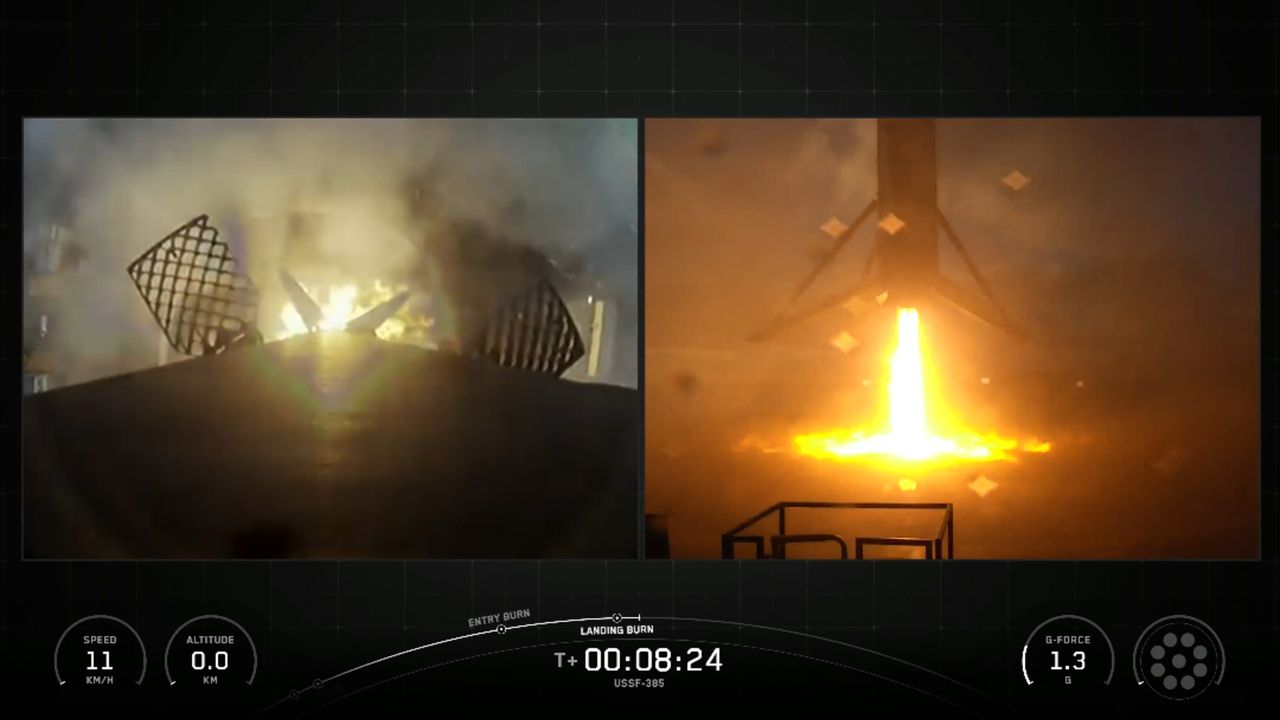 A SpaceX rocket lands on a ship at sea after launching to space.aunch to space.