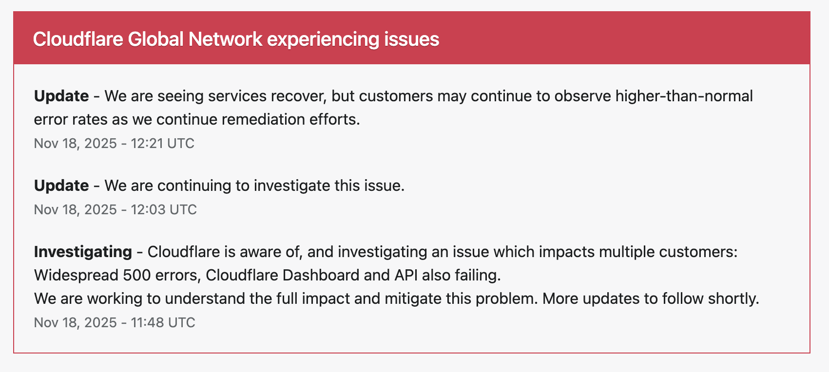 Cloudflare status page