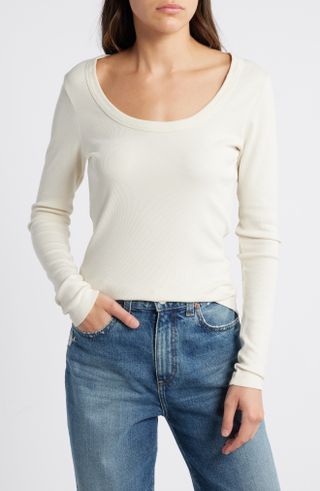 Treasure & Bond, Scoop Neck Long Sleeve Cotton & Modal T-Shirt