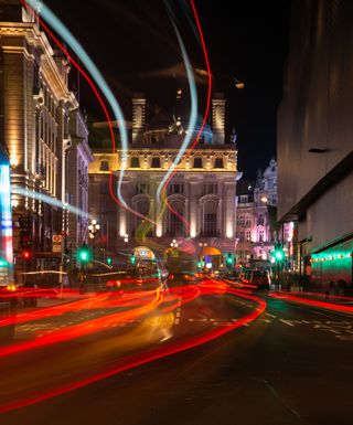 London traffic at night. Shot with 15 second exposure at f/22