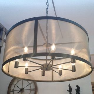 Not on the High Street Cowshed in a combination of iron and gauze Interiors Riveted Mesh Round Chandelier