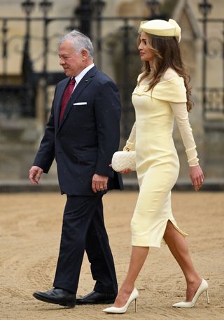 The King and Queen of Jordan arriving at King Charles' Coronation