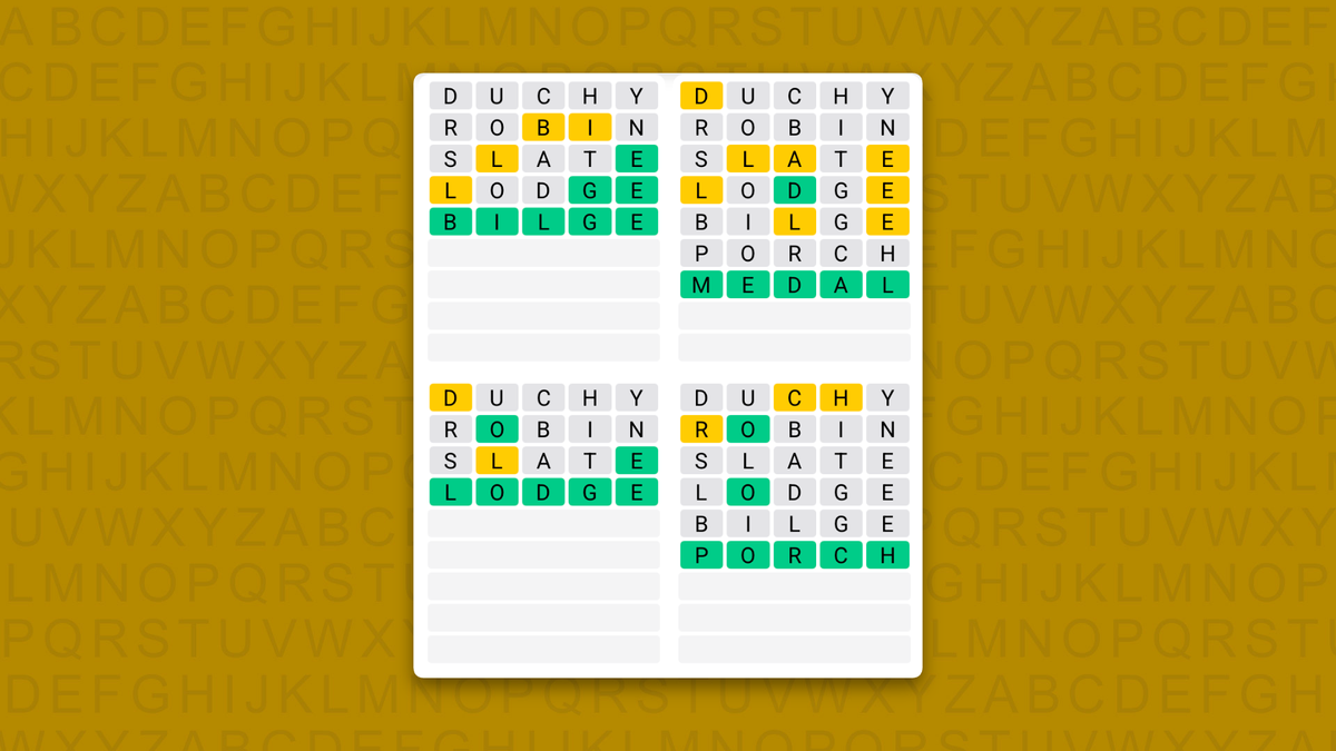 Quordle answers for game 1709 on a yellow background