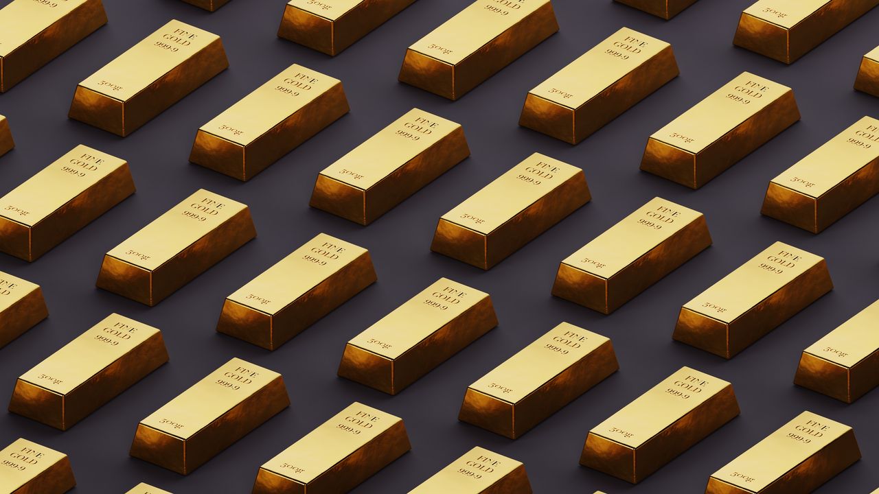 Gold bars in rows.