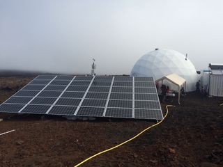 The solar panel array that services the HI-SEAS isolation habitat.