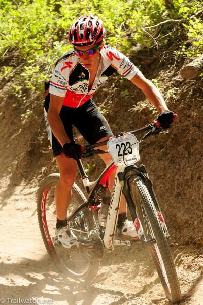 Howard Grotts (Durango Devo) rounding one of the downhill switchbacks