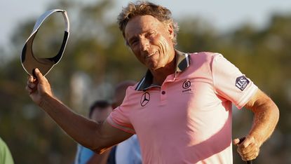 Bernhard Langer celebrates winning the 2023 Chubb Classic