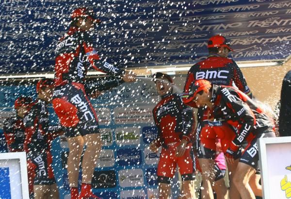 BMC celebrate their win in the team time trial