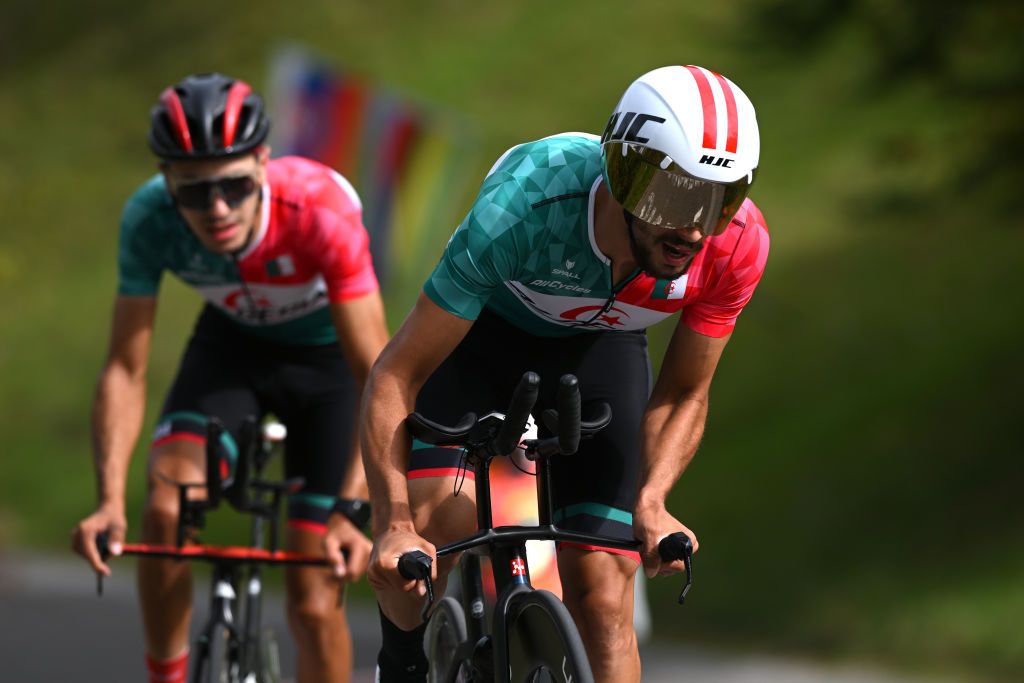 ZURICH SWITZERLAND SEPTEMBER 25 Slimane Badlis of Team Algeria sprintduring the 97th UCI Cycling World Championships Zurich 2024 Mixed Relay Team Time Trial a 537km one day race from Zurich to Zurich on September 25 2024 in Zurich Switzerland Photo by Dario BelingheriGetty Images