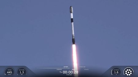 A SpaceX Falcon 9 rocket launches 24 Starlink internet satellites from California's Vandenberg Space Force Base on Aug. 4, 2026.