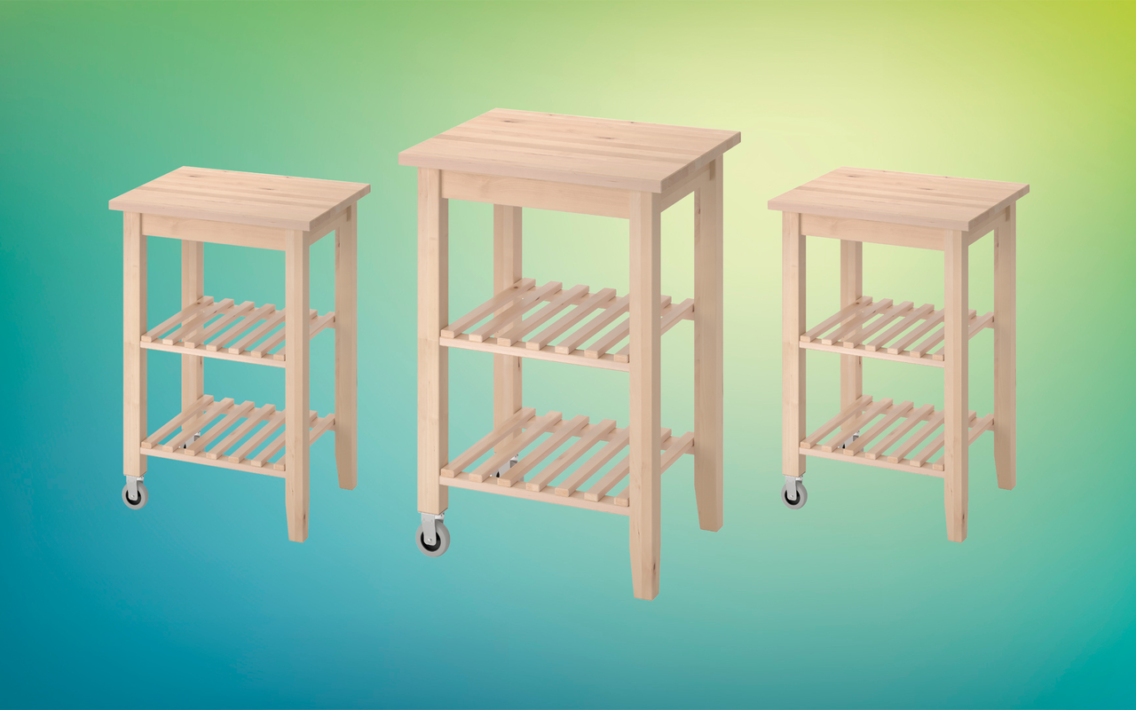 IKEA BEKVÄM kitchen carts against a gradient background