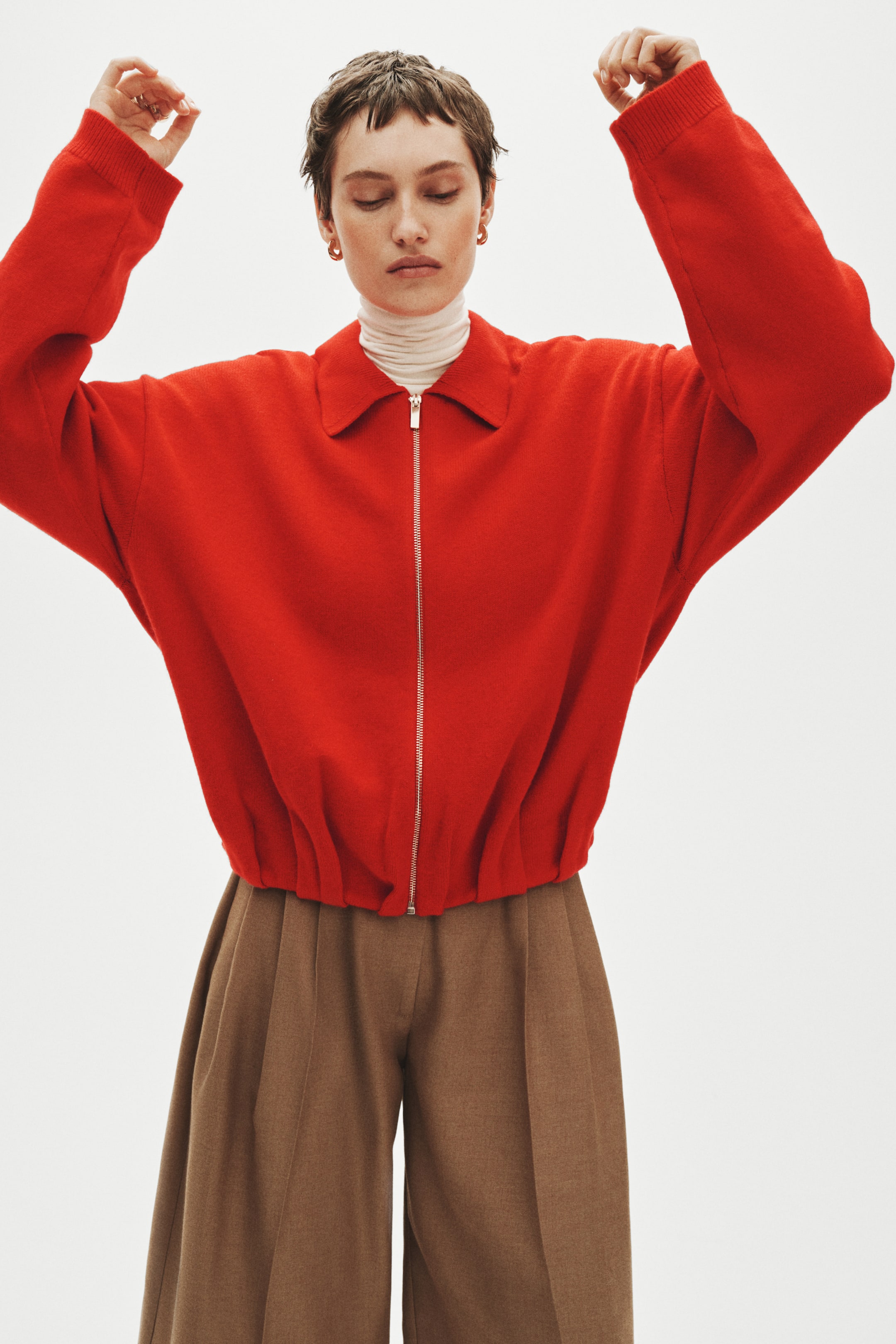 Oversized Zip-Through Cardigan - Red