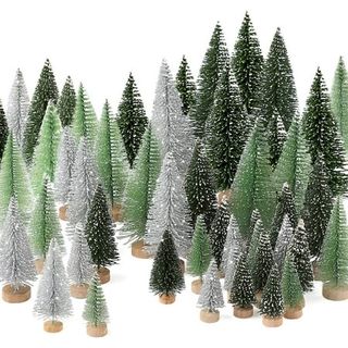 Ayieyill 30pcs Mini Christmas Trees - Artificial Christmas Trees Bottle Brush Trees With 5 Sizes, With Wooden Base for Christmas Decor Snow Bottle Tree Christmas Party Home Table Decorations