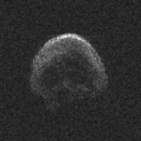 This radar image of asteroid 2015 TB145, which NASA says is likely a dead comet, was captured using the Arecibo Observatory in Puerto Rico on Oct. 30, 2015 with a resolution of 25 feet per pixel. The skull shaped asteroid flew by Earth on Halloween (Oct. 31).