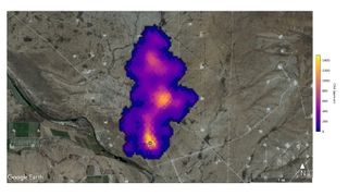 A 2-mile (3 kilometers) long methane plume that NASA’s Earth Surface Mineral Dust Source Investigation mission detected southeast of Carlsbad, New Mexico. 