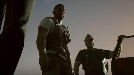 Reed standing next to an open car door in one of the Cyberpunk 2077 Phantom Liberty endings.