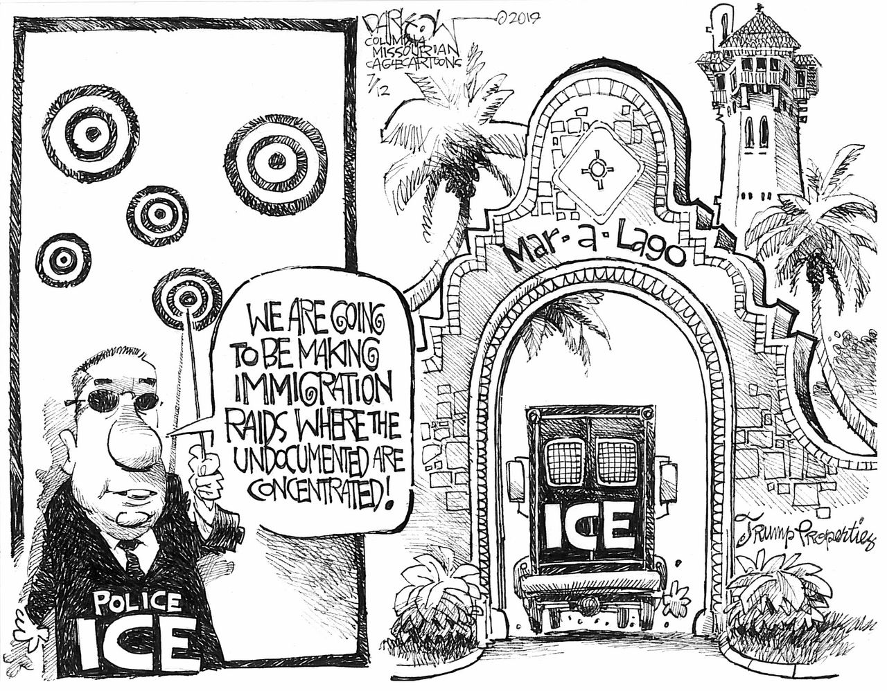 Political Cartoon U.S. Ice Undocumented Immigrant Raids Mar-a-Lago