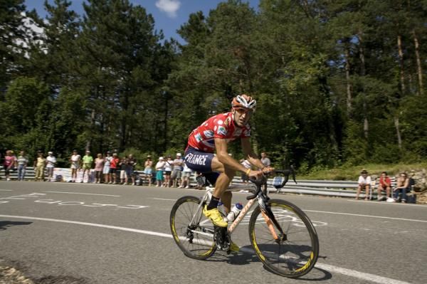Geoffrey Soupe (France) in the mountains leader's jersey.
