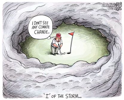 Political Cartoon U.S. Trump Hurricane Dorian climate change denial