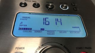 Breville Smart Scoop Ice Cream Maker settings screen showing the range of settings and controls