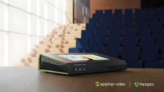 The Epiphan Pearl, seen here on a classroom desk, is now Panopto Certified.