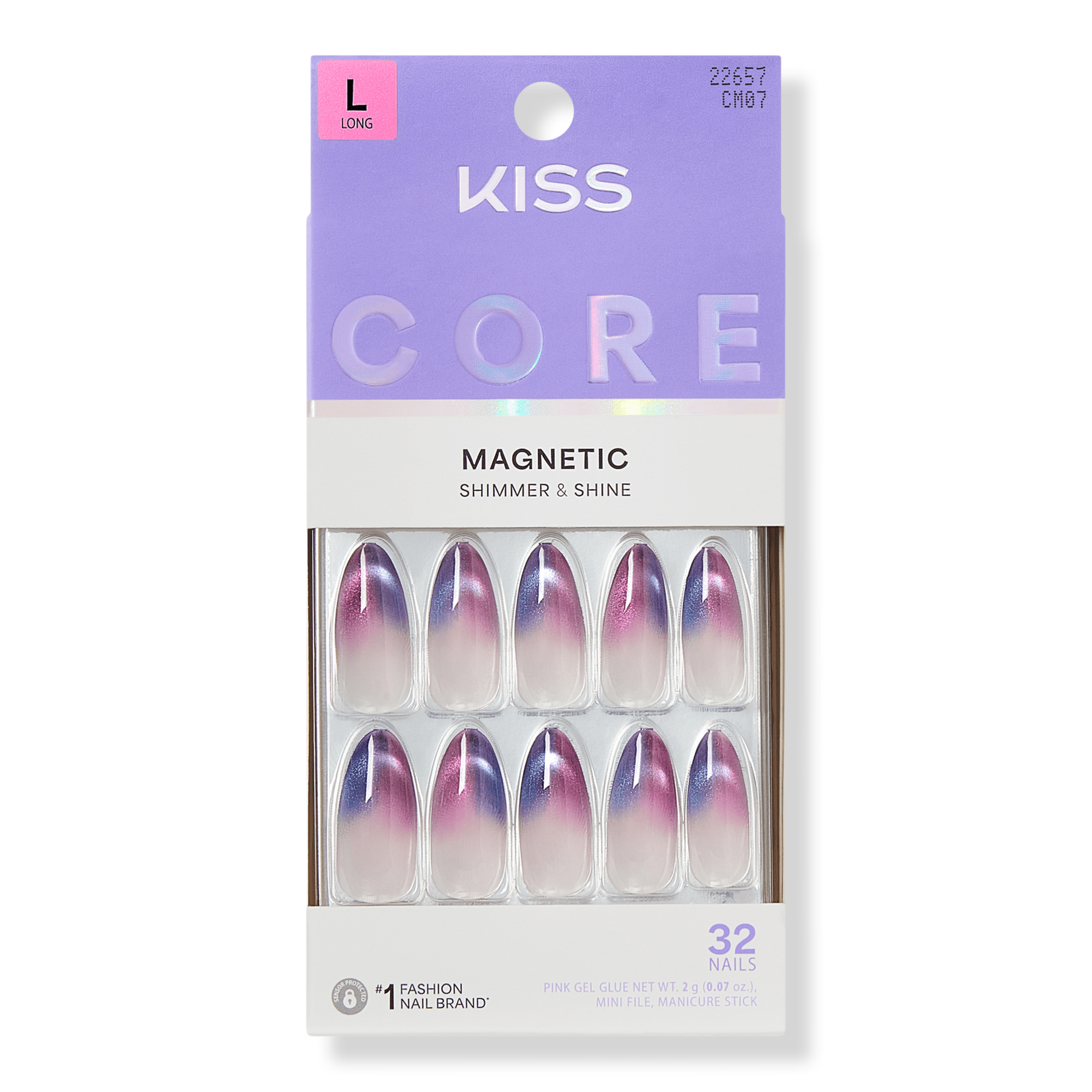 Core Magnetic Long Almond Press on Nails, Twinkling Stars