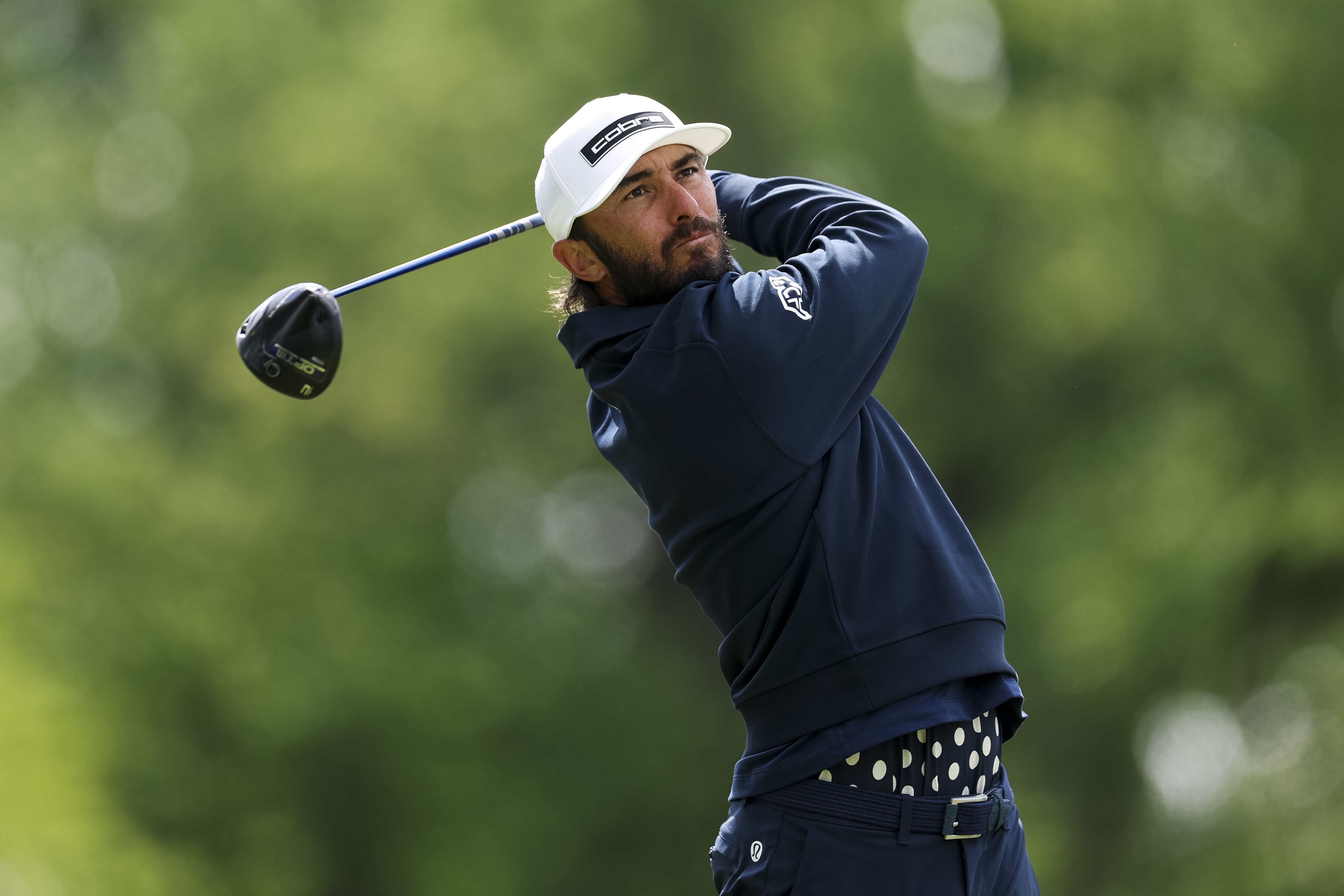 Max Homa holds his finish on a drive at the 2026 PGA Championship