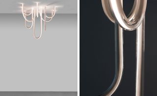 Pictured: 'Les Cordes' chandelier with illuminated U shape stems of differing lengths.