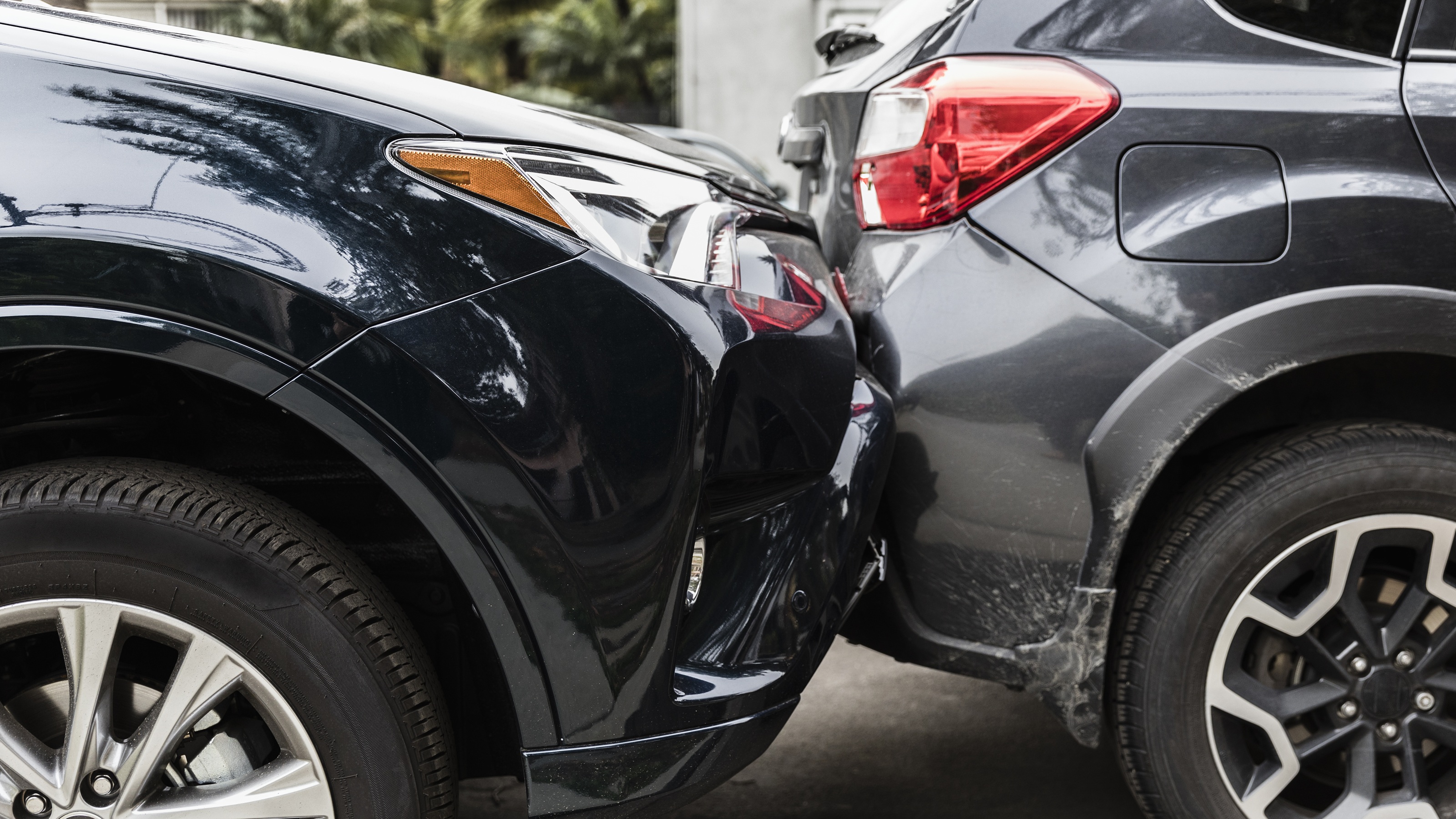 A car has struck another car's rear bumper.
