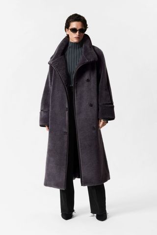 Funnel-Neck Faux Shearling Coat