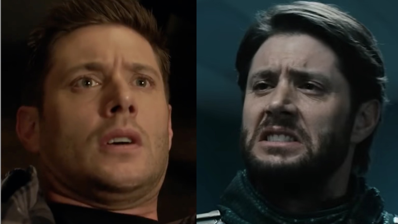 Side by side: Close-up on Dean Winchester's wide-eyed surprise in Supernatural Season 15, Close-up on Soldier Boy's sneering judgmental face in The Boys Season 5