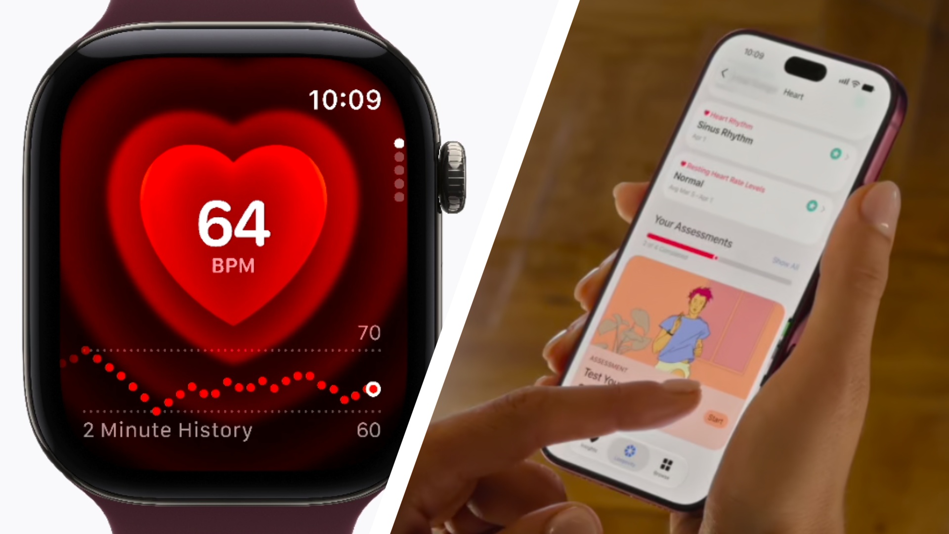 Apple Watch and iPhone displaying heart health