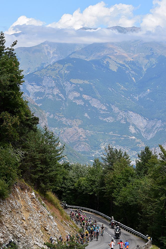 The mountains form the backdrop for this scene from stage 20