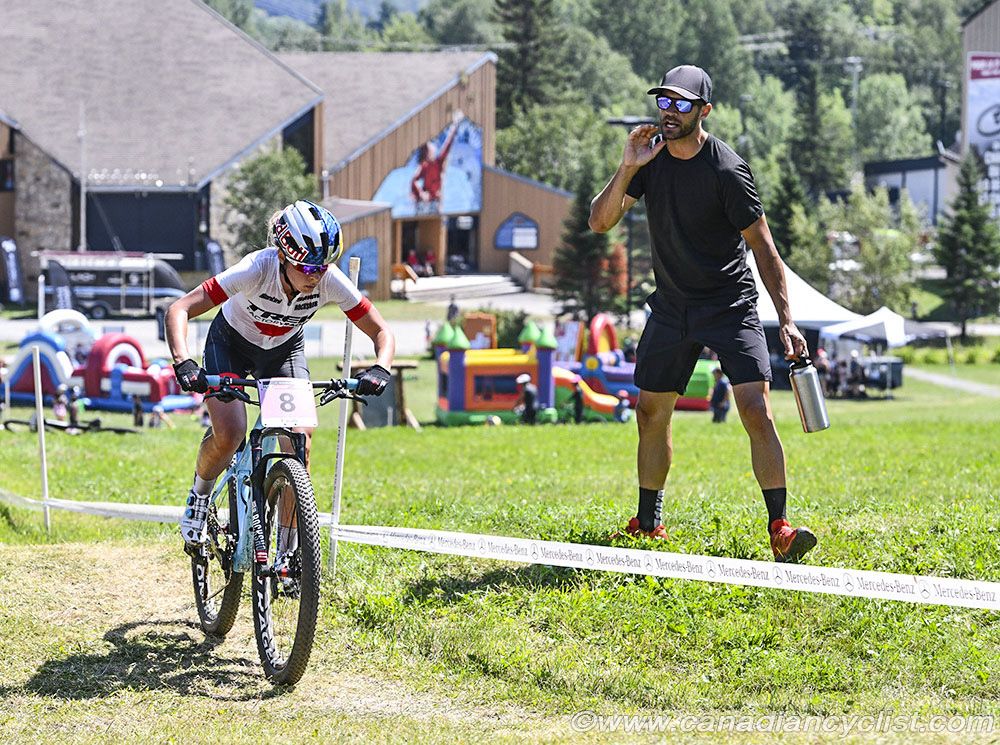 Emily Batty (Can) Trek Factory Racing XC gets some track side coaching from husband Adam Morka