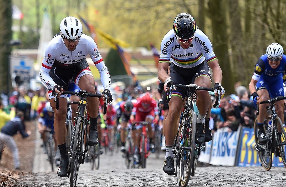 Fabian Cancellara and Peter Sagan on the Kemmelberg