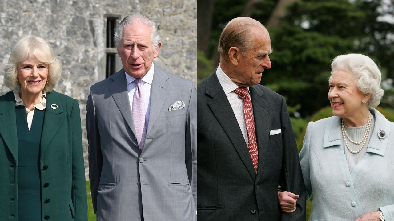 King Charles and Queen Camilla&#039;s approach could echo Queen Elizabeth and Prince Philip&#039;s. Seen here are both couples on separate occasions