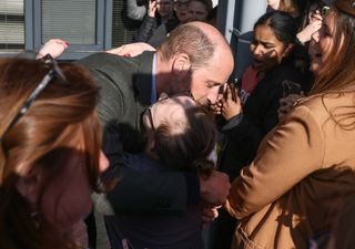 Prince William embraces fan Natasha Gorry during visit to Homewards Bournemouth, Christchurch and Poole (BCP) on February 28, 2025