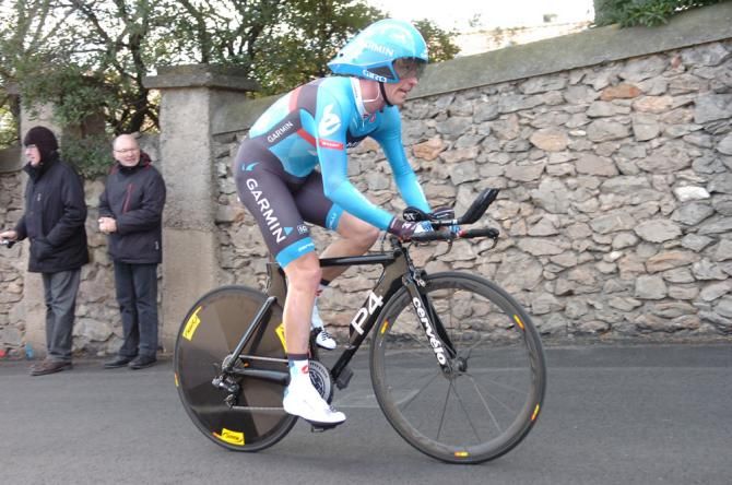 Andrew Talansky (Garmin-Sharp) en route to an 11th place finish in the Tour M&eacute;diterran&eacute;en time trial stage.