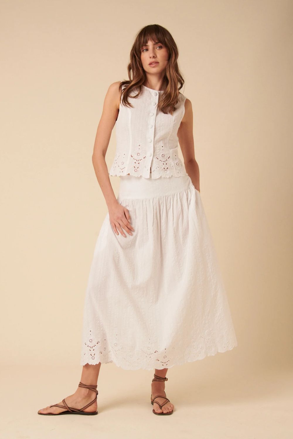 White Broderie Anglaise Maxi Skirt