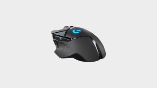 Logitech G502 Lightspeed Wireless mouse on a grey background
