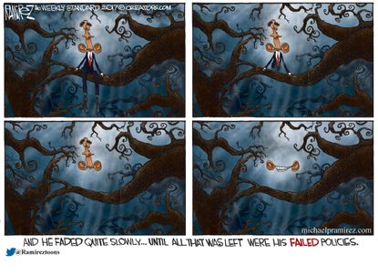 Political Cartoon U.S. Obama Cheshire Cat failed policies